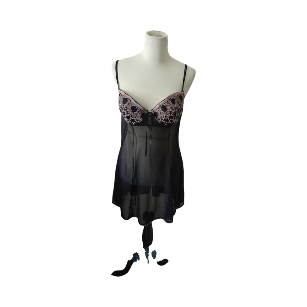 Delicates babydoll nightgown lingerie dress Sheen sexy lace mesh size X large